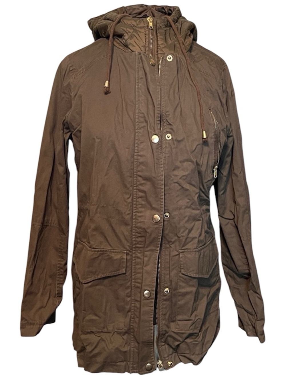 Love Tree hooded green cargo Jacket full double zip, medium